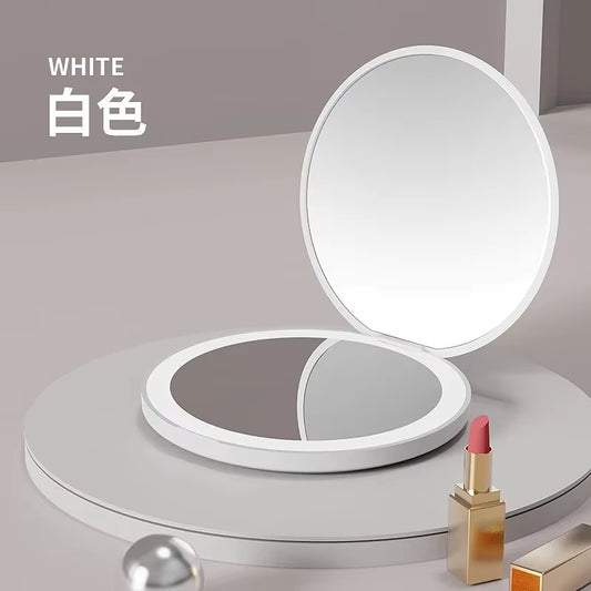 Mini LED Luminous Makeup Mirror round Portable Foldable Small Compact Mirror with Light USB Handheld Makeup Magnifying Mirrors